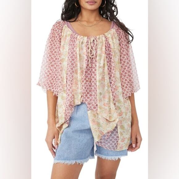 NWT Free People Because I Love You Tunic/Dress In Sunshine Combo Sz M Boho Sheer - Picture 4 of 16